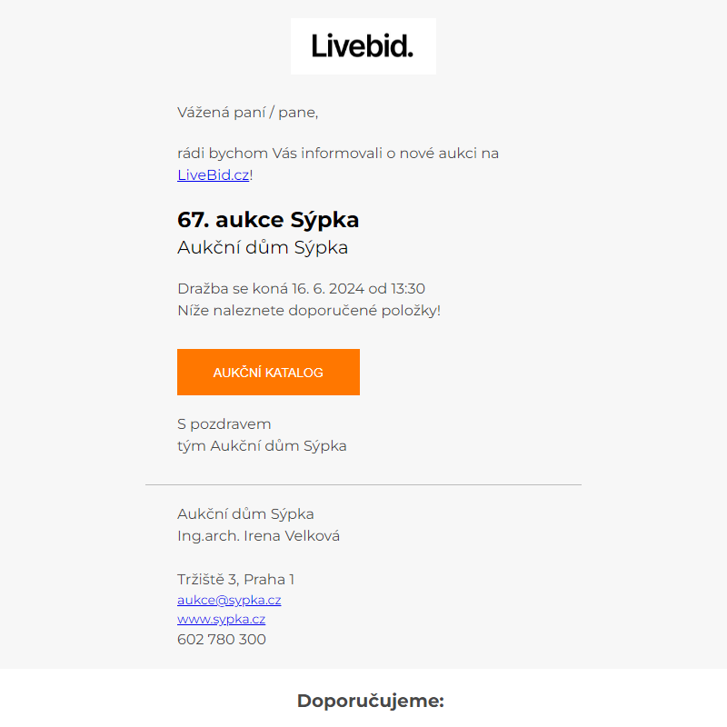 Nová aukce online | Aukční dům Sýpka