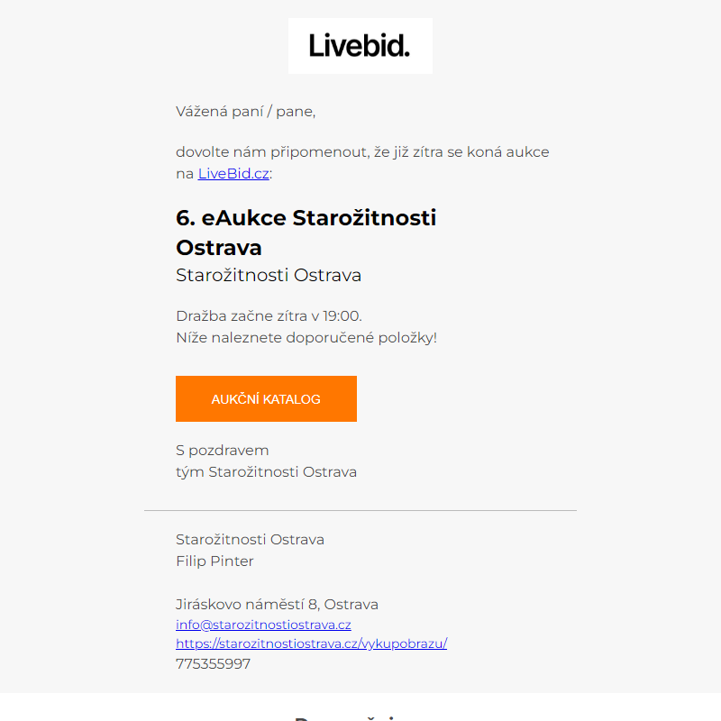Aukce již zítra | Starožitnosti Ostrava