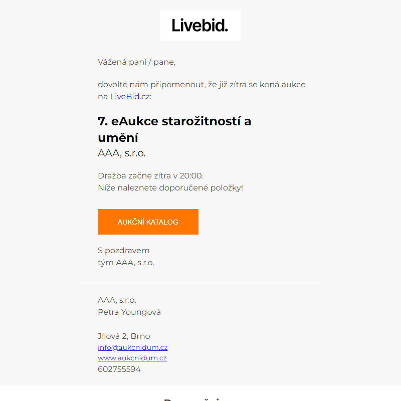Aukce již zítra | AAA