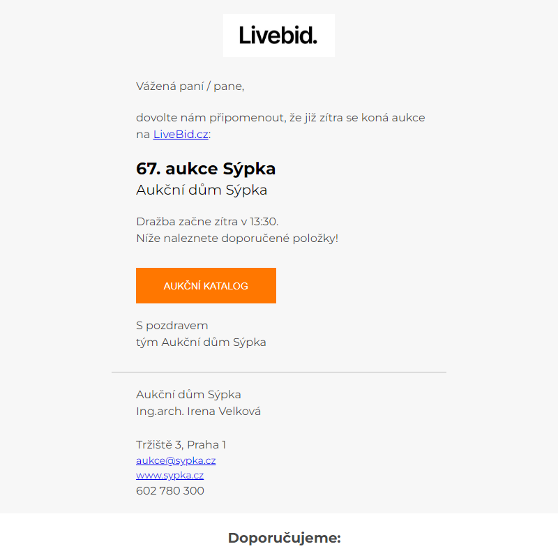 Aukce již zítra | Aukční dům Sýpka