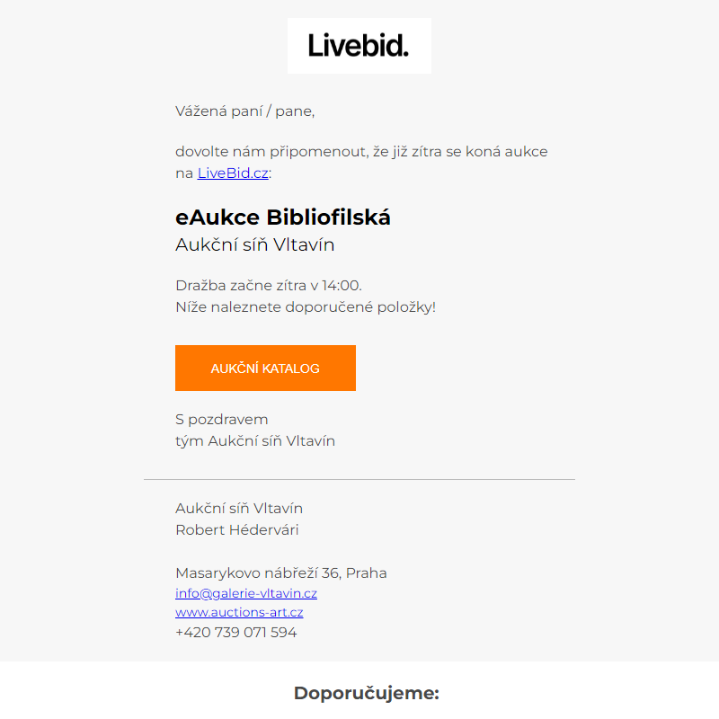 Aukce již zítra | Aukční síň Vltavín