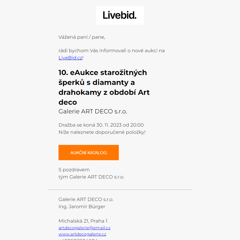Nová aukce online | Galerie ART DECO
