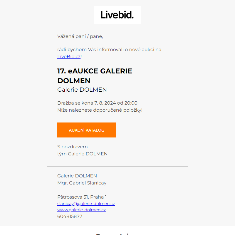 Nová aukce online | Galerie DOLMEN