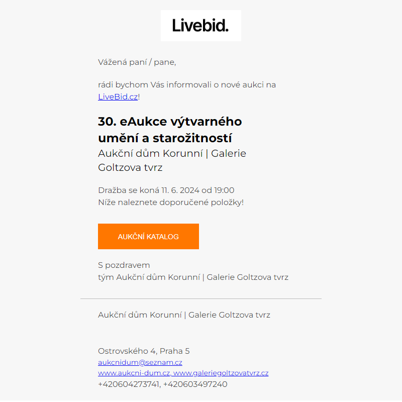 Nová aukce online | Aukční dům Korunní | Galerie Goltzova tvrz