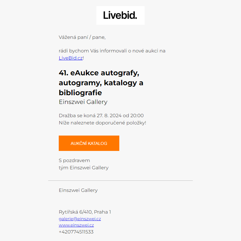 Nová aukce online | Einszwei Gallery
