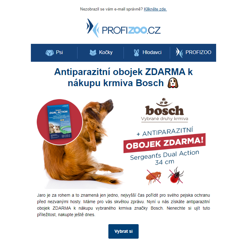 Antiparazitní obojek ZDARMA k nákupu krmiva Bosch.