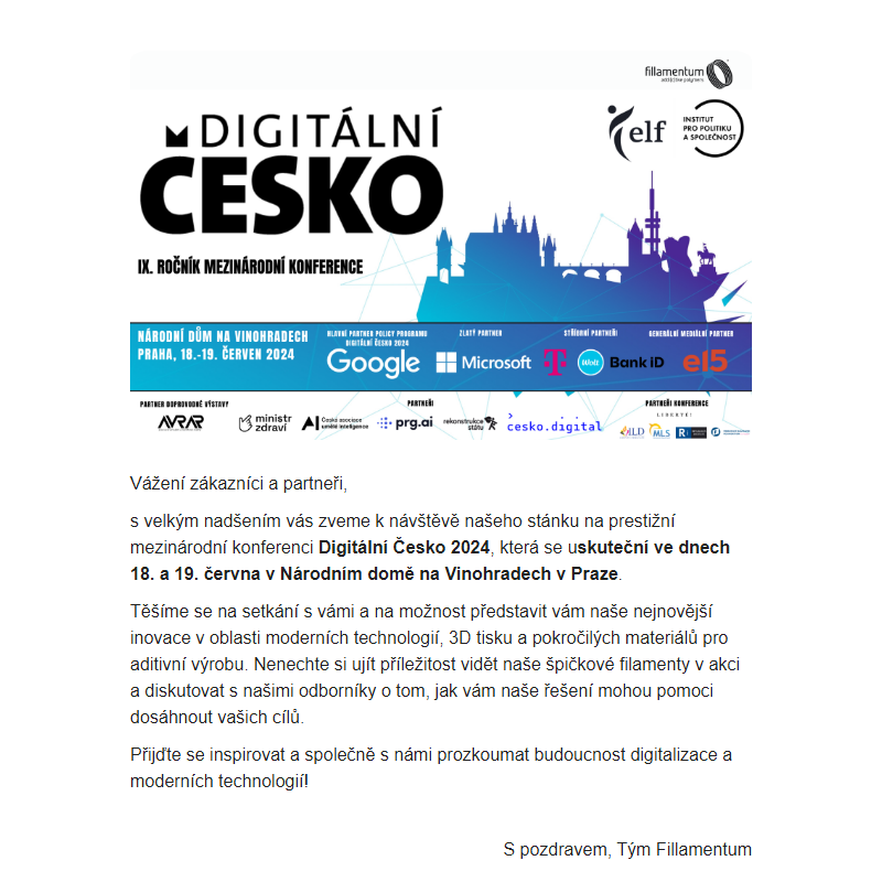 Navštivte Fillamentum na mezinárodní konferenci Digitální Česko 2024