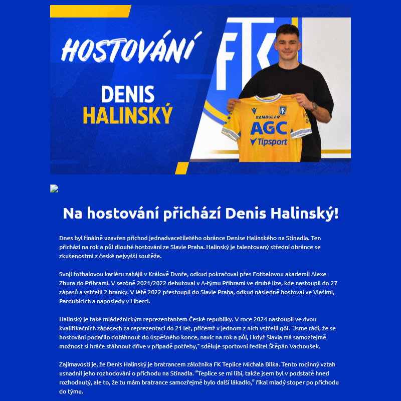  Denis Halisnký oficiálně přichází na hostování do FK Teplice!