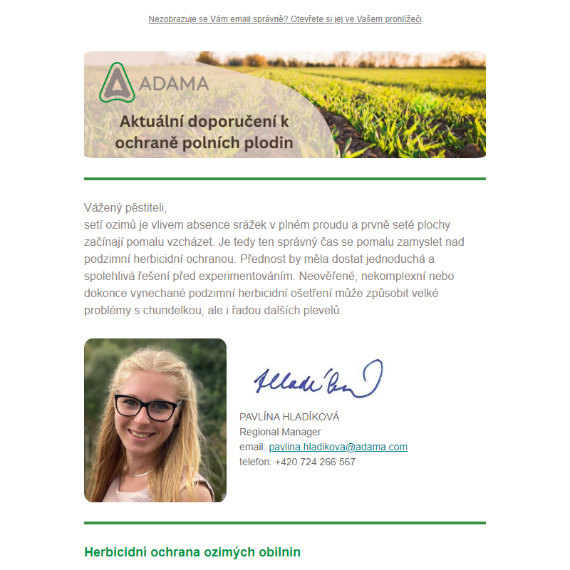 Aktuální doporučení k herbicidní ochraně ozimých obilnin