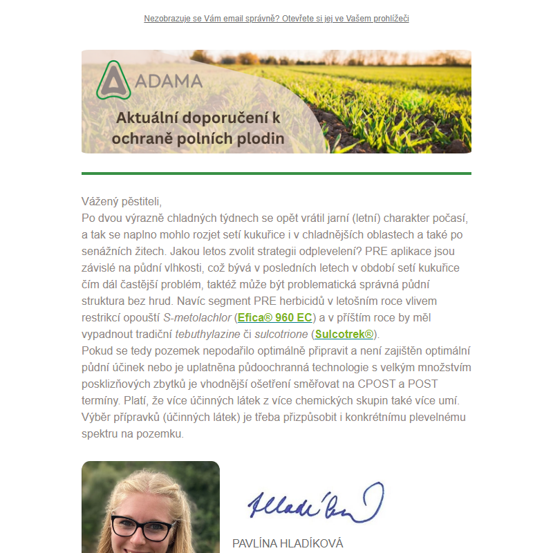 Aktuální doporučení k herbicidnímu ošetření kukuřice