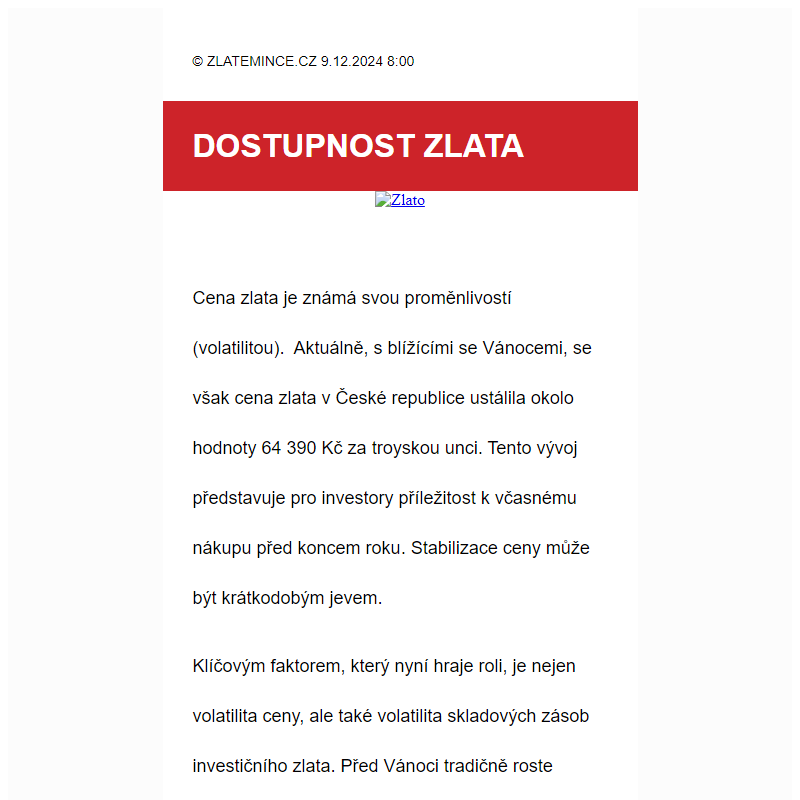 Dostupnost/nedostupnost zlata