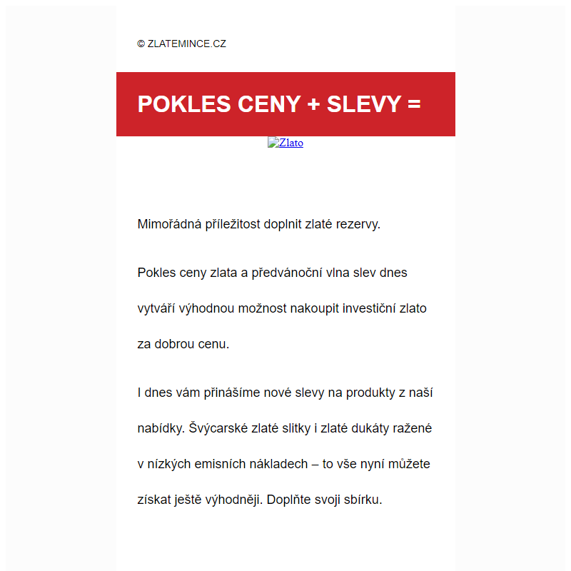  Upozornění: prudký pokles ceny zlata