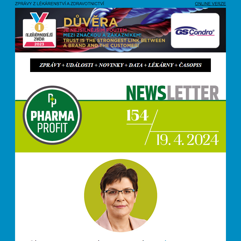 PP News č. 154: Osmnáctý kongres Pharma Profit ukázal nové trendy z domova i ze zahraničí; Nová data o centrové léčbě v ČR… a další zprávy