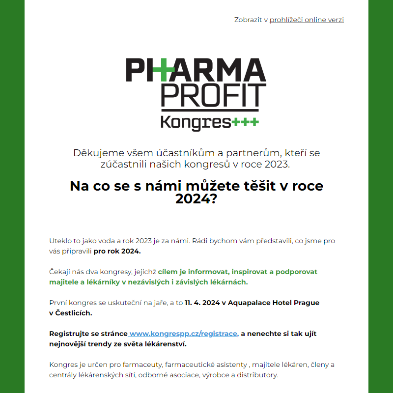 Kongres Pharma Profit již v dubnu 2024!