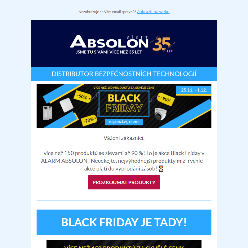 _ Black Friday v ALARM ABSOLON: Více než 150 produktů za skvělé ceny! ___