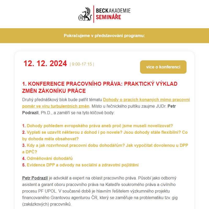 Konference k pracovnímu právu a compliance: o dohodách, sankcích a whistleblowingu