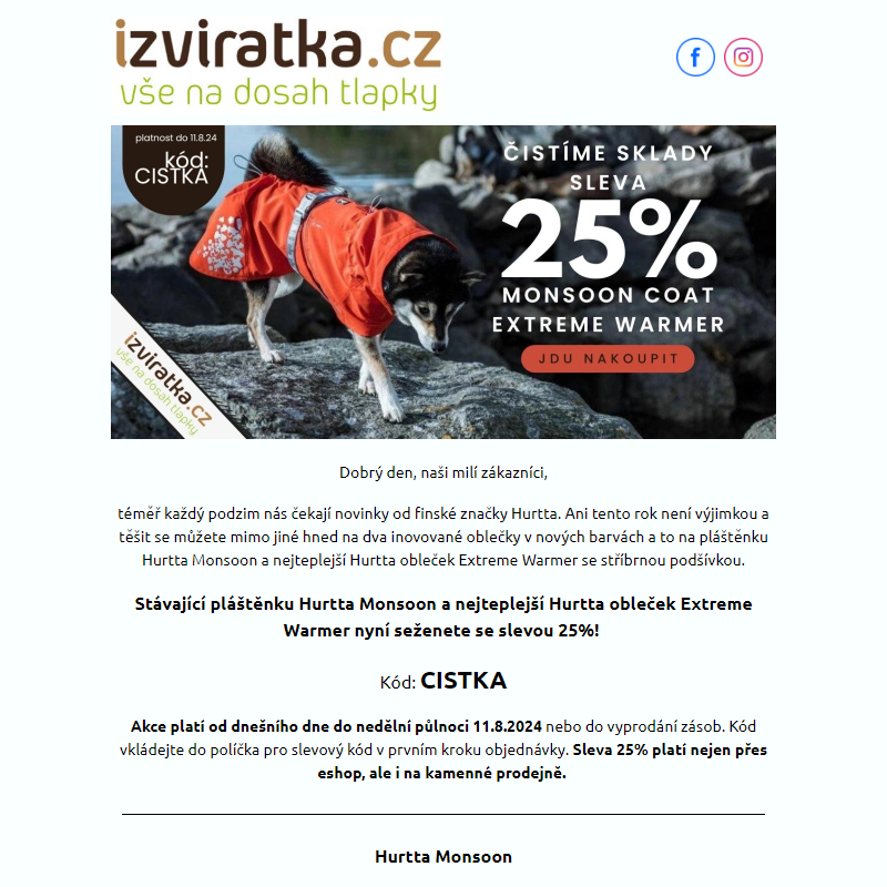 Vítr ve skladu! -25% na oblečky Hurtta!