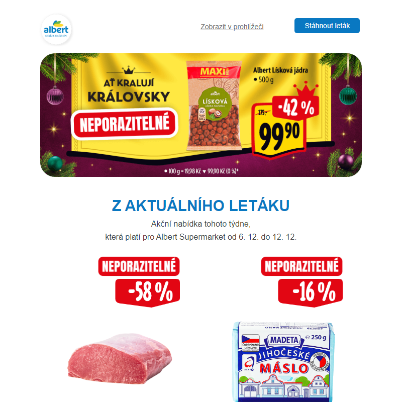Supermarket: _ Královsky neporazitelné _ -42 % na Albert lísková jádra
