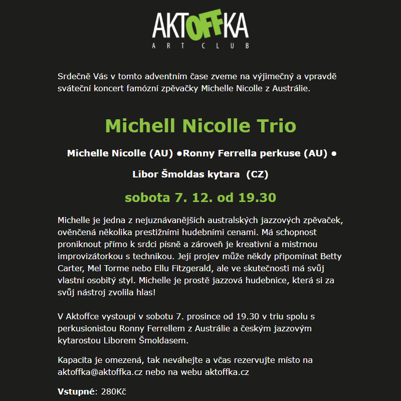 Pozvánka na Michelle Nicole Trio v Aktoffce