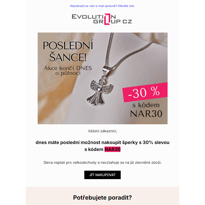 Dnes končí 30% slevy na šperky. Potřebujete pomoc s výběrem?