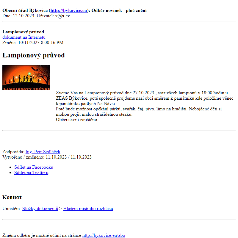 Odběr novinek ze dne 12.10.2023 - dokument Lampionový průvod