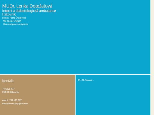 ordinace mudr. lenky doležalové, interní a diabetologická ordinace, rakovník, tyršova, poliklinika, ordinační hodiny, interana a diabetologie