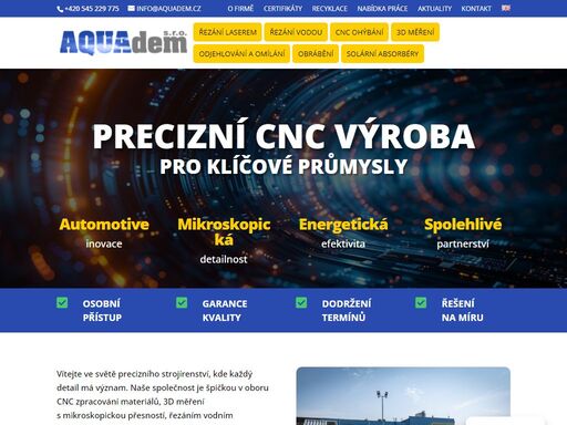 cnc zpracování materiálů, 3d měření, řezání vodním paprskem i laserem a další strojní operace. provozovna brno - chrlice.