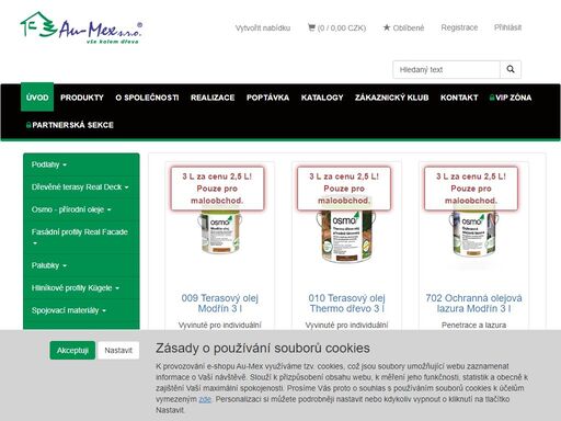 oficiální e-shop dřevoobchodu au-mex. prodej dřeva pro vaše terasy, podlahy, fasády, stavby, včetně nátěrů a doplňků.