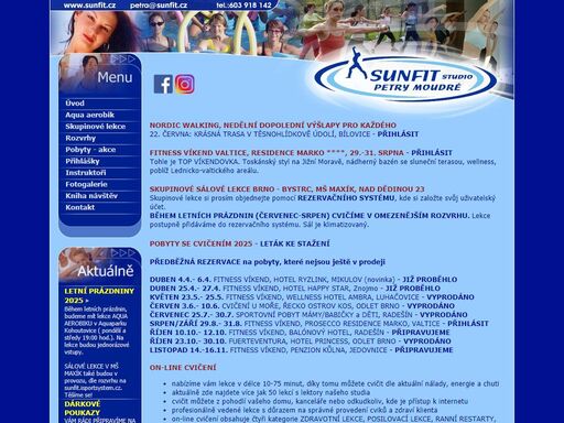sunfit studio petry moudré, brno - aqua aerobik, skupinové lekce, nordic walking, fit víkendy, cvičení u moře, jóga s dětmi