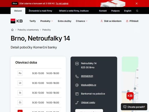seznam a vyhledávání poboček a bankomatů komerční banky.