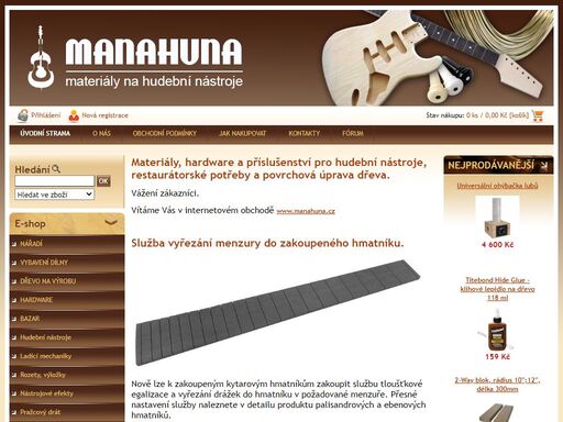 prodej hardwaru (mechaniky, pražcový drát,..), pryskyřic (šelak, kopál, sandarak, arabská guma,..), barviv (alakna,santal,..), vosků (karnaubský, včelí, parafín,..) plniv (pemza, křída,..), olejů (lněný, ,ořechový, terpentýn,..) a mnoho dalšího.