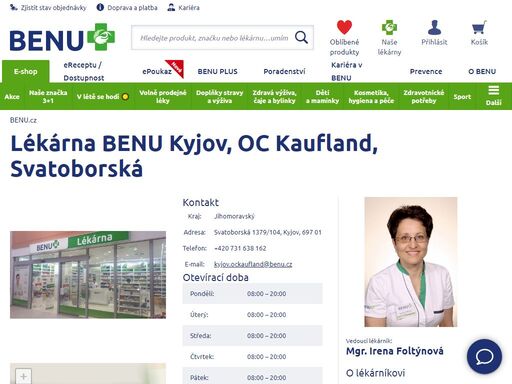 ?lékárna benu v kyjově má prodlouženou otevírací dobu a je výdejním místem e-shopu. na návštěvu se těší zkušený personál, který vám rád poradí.?