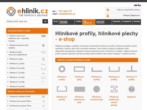 hliníkové profily, hliníkové plechy e-shop
