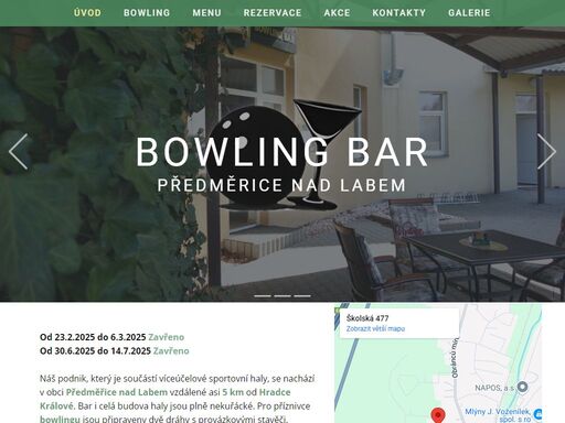bowling bar pro příjemné využití volného času. k bowlingu je možné si objednat jídlo i pití, prostory je tak vhodné si rezervovat jako oslavy narozenin nebo firemní akce. parkování přímo u bowling baru.
