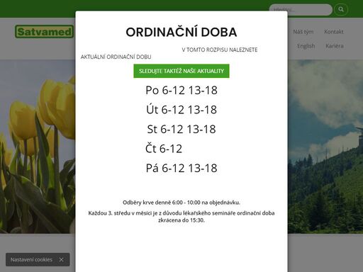    
   
   
   
   
   
aktuální ordinační doba   
   
   
rezervace vyšetření   
   
   
objednávka léků   
   
   
   
   
   
   
   
   
   
satvamed s.r...