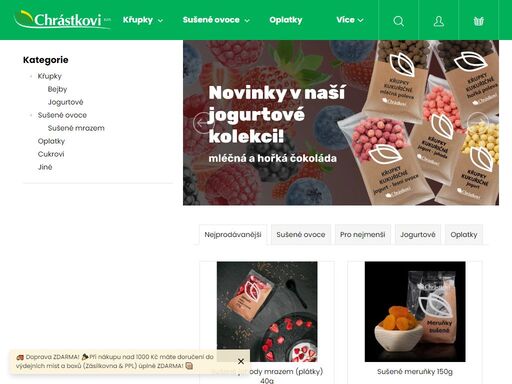 objevte širokou nabídku bezlepkových dobrot na eshop.chrastkovi.cz! specializujeme se na chutné a zdravé kukuřičné křupky, jogurtové křupky a oplatky – vše 100% bez lepku. naše produkty jsou ideální pro lehké svačiny i mlsání bez výčitek. vyberte si z pestré nabídky příchutí a dopřejte si kvalitní a výživné pochoutky…