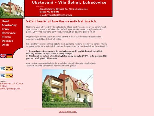 ubytování v komfortních apartmánech v klidném prostředí v blízkosti centra luhačovic.