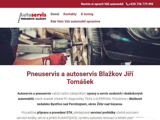 pneuservis a autoservis tomášek blažkov nabízí opravy a servis osobních automobilů, dodávek, motocyklů. specializujeme se na opravy pneumatik a disků.
