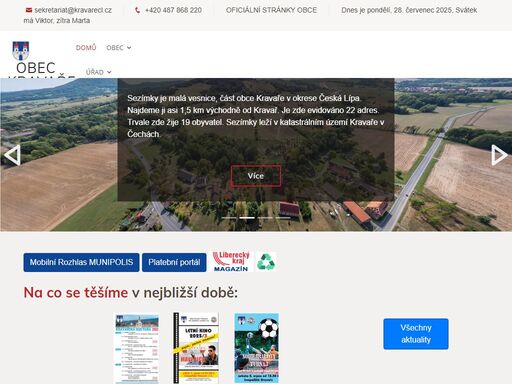 oficiální stránky obce kravaře, informace pro občany i návštěvníky obce