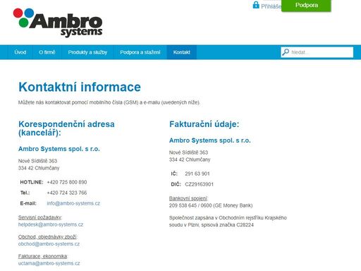 kontaktní informace a sídlo společnosti ambro systems. 