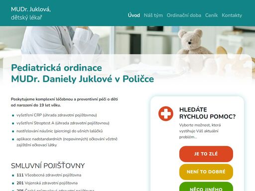 ordinace mudr. daniely juklové v poličce poskytuje služby praktického lékaře pro děti a dorost.