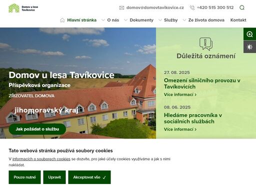 domov u lesa tavíkovice, příspěvková organizace jihomoravského kraje, poskytuje sociální služby domov pro osoby se zdravotním postižením a chráněné bydlení.