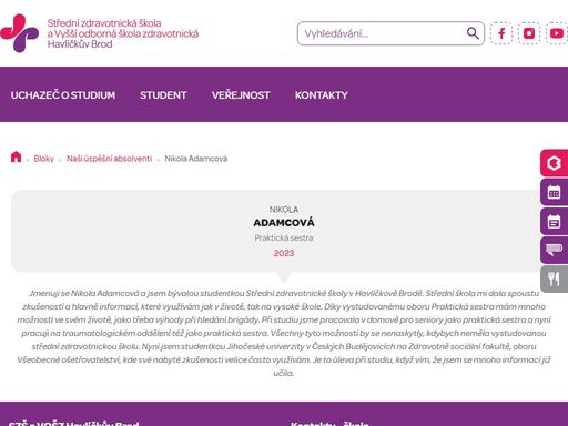 střední zdravotnická škola a vyšší odborná škola zdravotnická havlíčkův brod, kraj vysočina