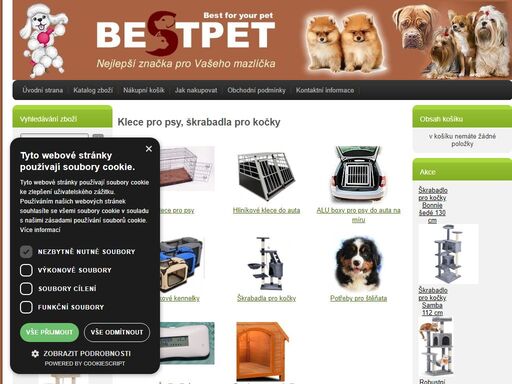 chovatelské potřeby pro psy: klece, vysoušeče, čtečky čipů, škrabadla pro kočky
