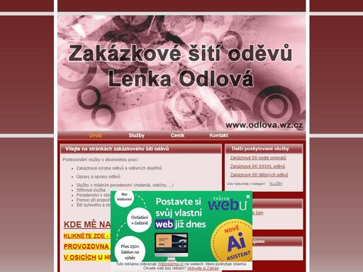 zakázková výroba oděvů a oděvních doplňků, úpravy a opravy oděvů, poradenská činnost, svatební šaty, aj.
