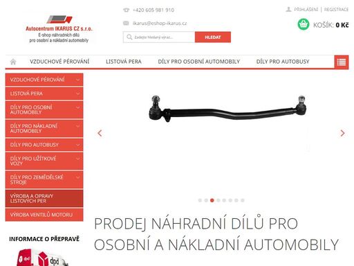 prodej náhradní dílů pro osobní a nákladní automobily.  
 vítejte v našem obchodě
společnost autocentrum ikarus cz s.r.o. se specializuje na prodej, výrobu ventilů motorů a příslušenství hlav motorů. dále na výrobu, prodej a opravy listových per pro nákladní automobily, užitková vozidla, pick upy. zakázková výroba…