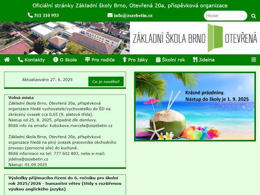 oficiální stránky základní školy brno, otevřená 20a, příspěvková organizace