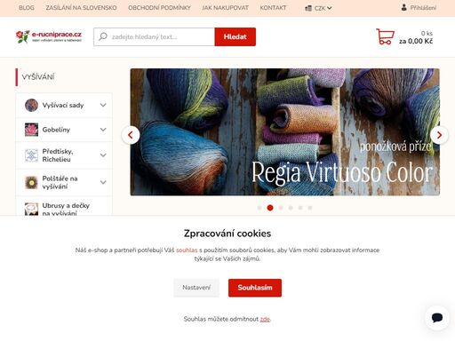 internetový obchod s nabídkou pomůcek pro ruční práce, vyšívání, háčkování, pletení a další potřeby - příze, sady pro vyšívání, gobelíny, galanterie, látky - e-rucniprace.cz