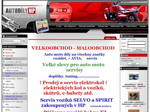 internetovy obchod - auto, moto díly, elektrokola  a tv technika