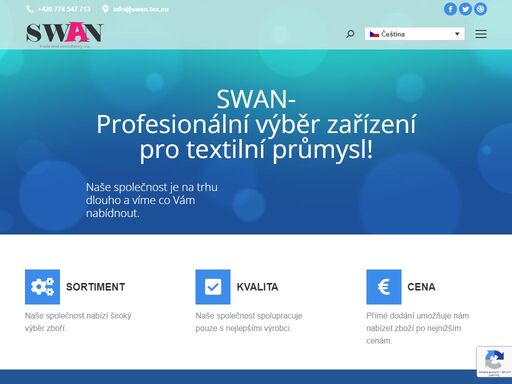 společnost “swan” nabízí následující druhy textilního zařízení: